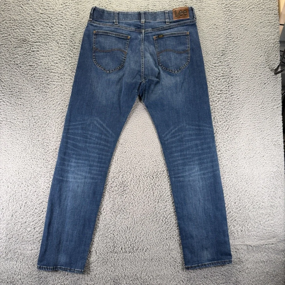 Lee Extreme Motion Jeans Men 36x34 Blue Cotton Denim Straight Slim Faded Stretch - Picture 4 of 10